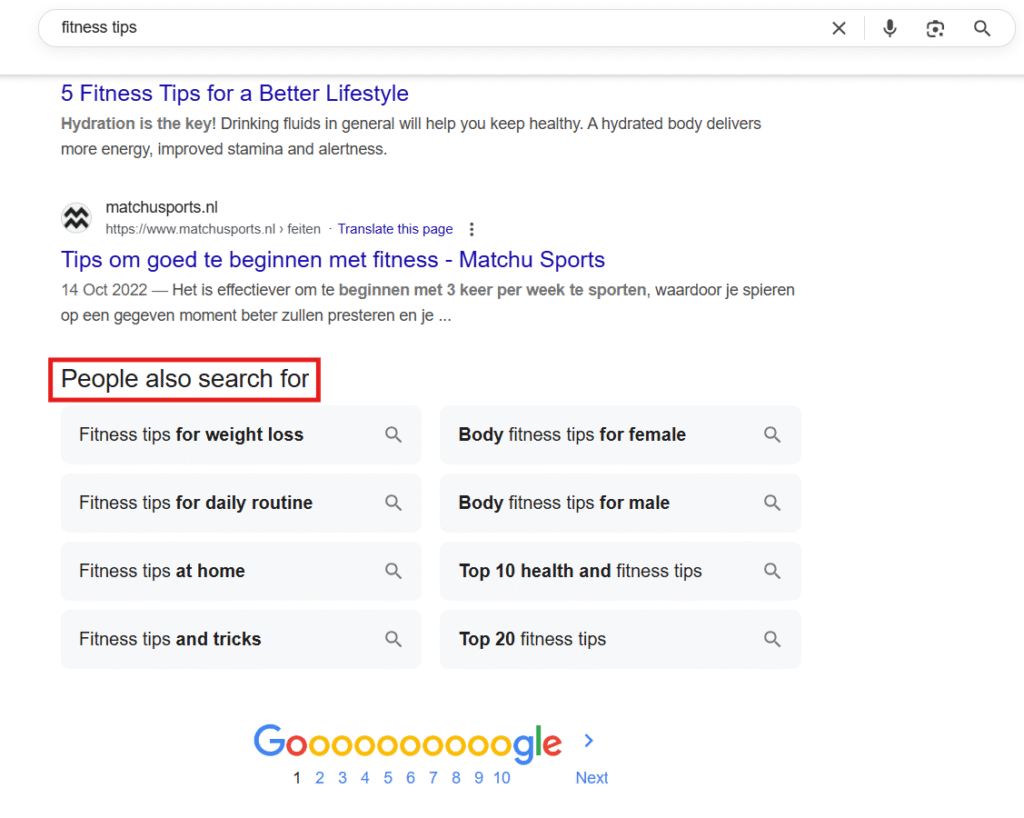 screenshot of Google related searches tool