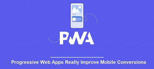 Illustration representing Progressive Web Apps (PWA) with a mobile device graphic.